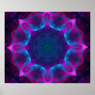 Blauw- en roze neon Dark Kaleidoscope gradiënt Poster