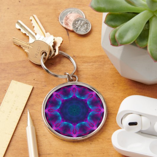 Blauw- en roze neon Dark Kaleidoscope gradiënt Sleutelhanger (Bureau)