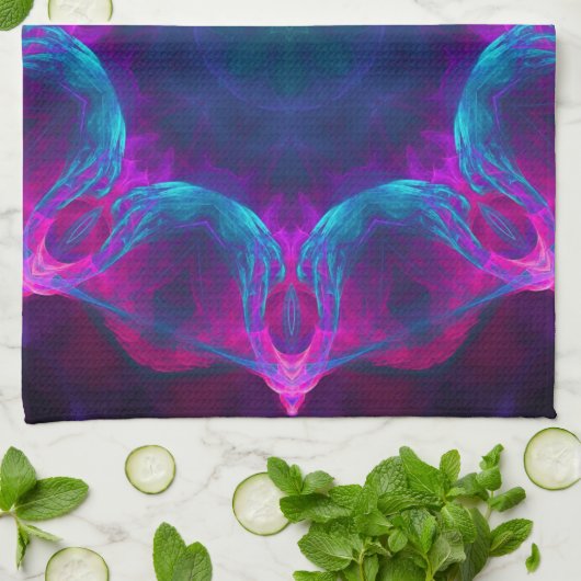 Blauw- en roze neon Dark Kaleidoscope gradiënt Theedoek (Gevouwen)