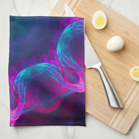 Blauw- en roze neon Dark Kaleidoscope gradiënt Theedoek (Quarter Fold)