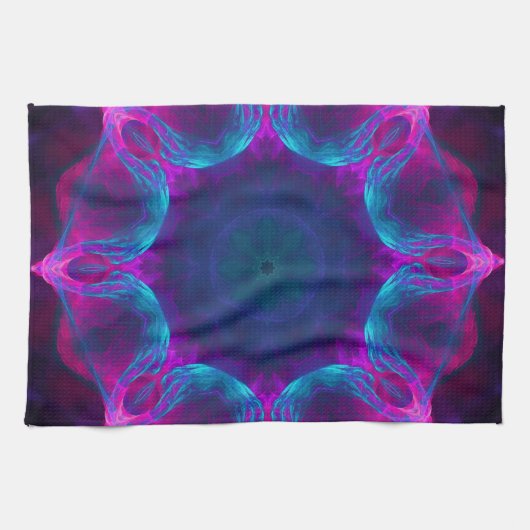 Blauw- en roze neon Dark Kaleidoscope gradiënt Theedoek (Horizontaal)