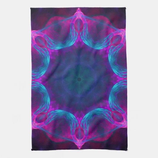 Blauw- en roze neon Dark Kaleidoscope gradiënt Theedoek (Verticaal)