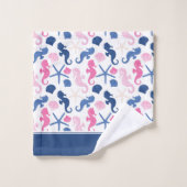 Blauw en Roze Oceaan Seashell Patroon met Naam Bad Handdoek (Wasdoekje)