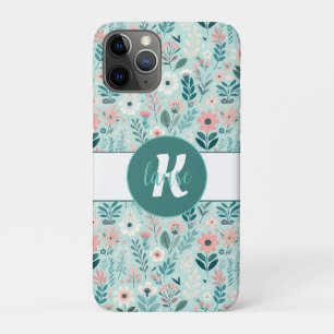  Blauw en Roze Pastel Folk Art Flowers iPhone 11 Pro Hoesje