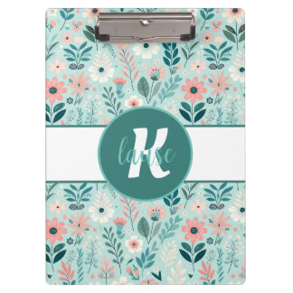  Blauw en Roze Pastel Folk Art Flowers Klembord