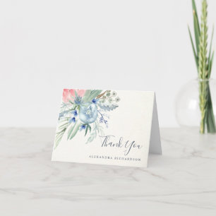 Blauw en roze pioen Baby shower   Dank je Bedankkaart
