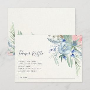 Blauw en roze pony   Baby shower Diaper Raffle Kaart