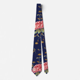 Blauw en Roze Retro Bloemendesign Stropdas