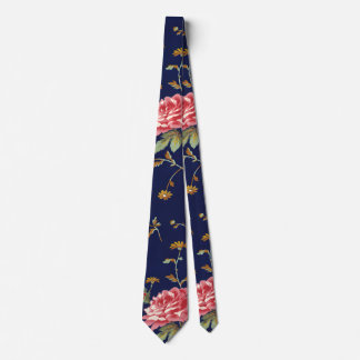 Blauw en Roze Retro Bloemendesign Stropdas
