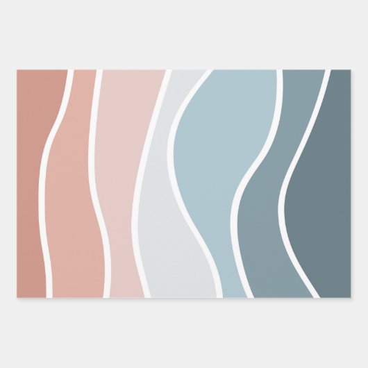 Blauw en roze retro stijl golven ontwerp inpakpapier vel (Voorkant)