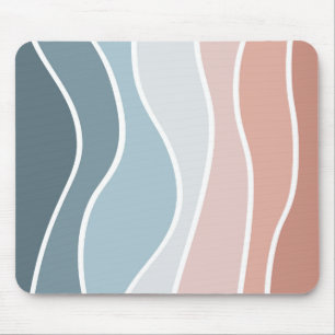 Blauw en roze retro stijl golven ontwerp muismat