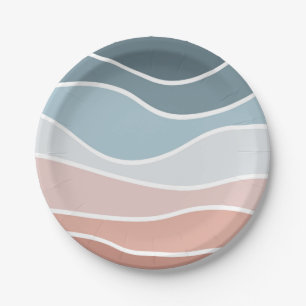 Blauw en roze retro stijl golven ontwerp papieren bordje