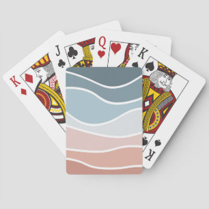 Blauw en roze retro stijl golven ontwerp pokerkaarten