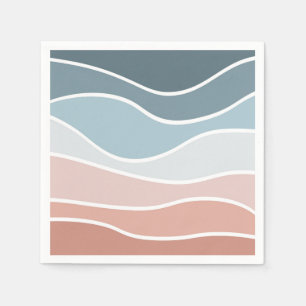 Blauw en roze retro stijl golven ontwerp servet