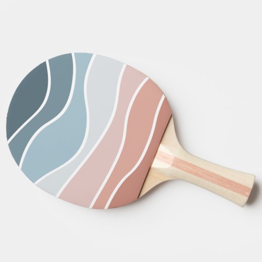 Blauw en roze retro stijl golven ontwerp tafeltennisbatje (Zijkant)