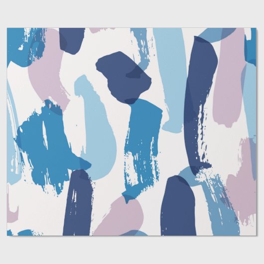 Blauw en roze rommelig penseelpatroon cadeaupapier (Vlak)