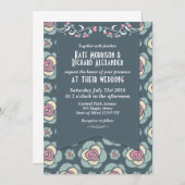 Blauw en roze rozen-huwelijksuitnodiging kaart (Voorkant / Achterkant)