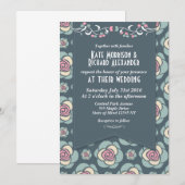 Blauw en roze rozen trouw uitnodiging (Voorkant / Achterkant)