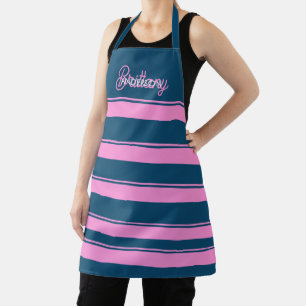 Blauw en roze streepjespatroon gepersonaliseerd schort