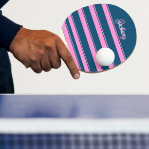 Blauw en roze streepjespatroon gepersonaliseerd tafeltennisbatje