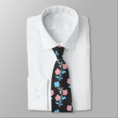 Blauw en Roze Subtiele Trans Flag Bloemen Stropdas (Gebonden)