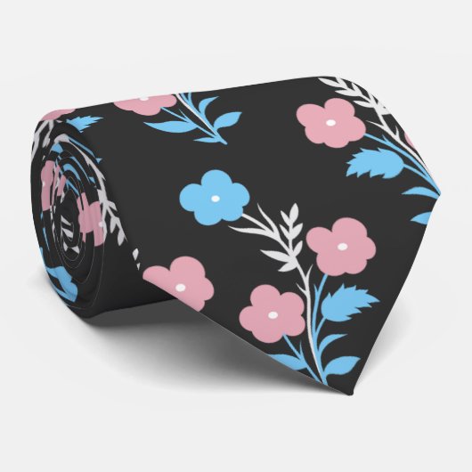 Blauw en Roze Subtiele Trans Flag Bloemen Stropdas (Opgerold)