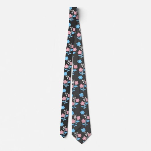 Blauw en Roze Subtiele Trans Flag Bloemen Stropdas (Achterkant)