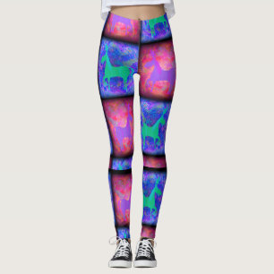 Blauw en roze Unicorn controleert epic Art Pattern Leggings