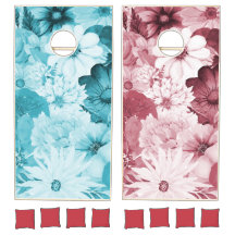Blauw en Roze Vintage Bloemen Cornhole Set