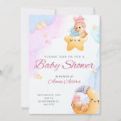 Blauw en roze Waterverf Baby shower Uitnodiging (Voorkant)
