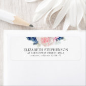 Blauw en roze Waterverf Bloemen Elegant Etiket (Insitu)