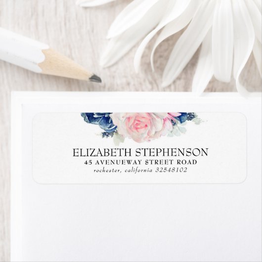 Blauw en roze Waterverf Bloemen Elegant Etiket (Insitu)