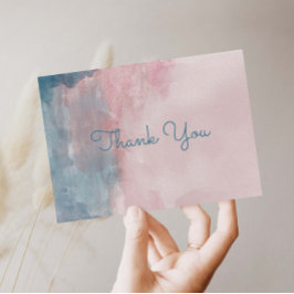 Blauw en Roze Waterverf dank u briefkaart