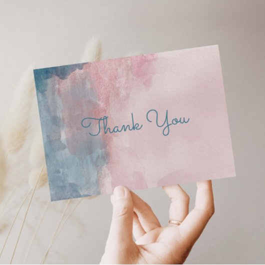 Blauw en Roze Waterverf dank u briefkaart