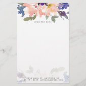 Blauw en roze waterverf floraal gepersonaliseerd briefpapier (Voorkant)