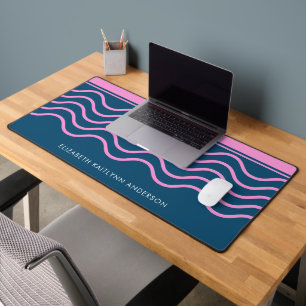 Blauw en Roze Wavy Stripes Patroon Gepersonaliseer Bureaumat