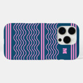 Blauw en Roze Wavy Stripes Patroon Monogram Case-Mate iPhone Case (Achterkant (horizontaal))