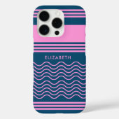Blauw en Roze Wavy Stripes Patroon Monogram Case-Mate iPhone Case (Achterkant)