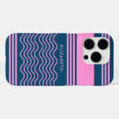 Blauw en Roze Wavy Stripes Patroon Monogram Case-Mate iPhone Case (Achterkant (horizontaal))