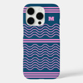 Blauw en Roze Wavy Stripes Patroon Monogram Case-Mate iPhone Case (Achterkant)