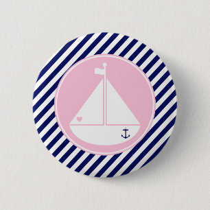Blauw en roze zeilboot ronde button 5,7 cm
