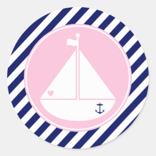 Blauw en Roze Zeilboot Ronde Sticker
