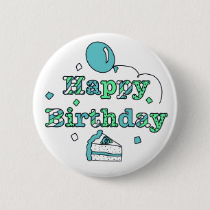 Blauw en Sage Green Happy Birthday Ronde Button 5,7 Cm