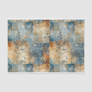 blauw en sepia bloemencollagepatroon #1 tissuepapier
