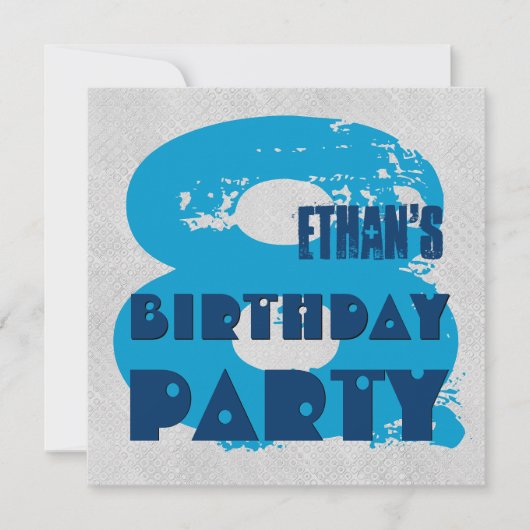 BLAUW en SILVER 8e verjaardag Partij 8 Jaar oud V1 Kaart (Voorkant)