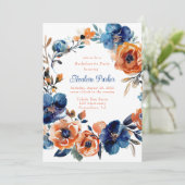 Blauw en Sinaasappel Bloemen Bachelorette Party Kaart (Staand voorkant)