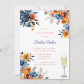 Blauw en Sinaasappel Bloemen Brunch & Bubbly Kaart (Voorkant)