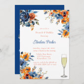 Blauw en Sinaasappel Bloemen Brunch & Bubbly Kaart (Voorkant / Achterkant)