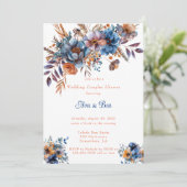 Blauw en Sinaasappel Bloemen Trouwkoppels Douche Kaart (Staand voorkant)