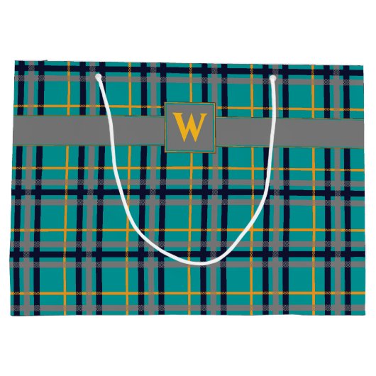 Blauw en Sinaasappel geruite geschenktas Large Cadeautasje (Achterkant)